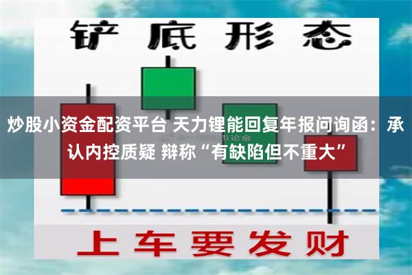 炒股小资金配资平台 天力锂能回复年报问询函：承认内控质疑 辩称“有缺陷但不重大”